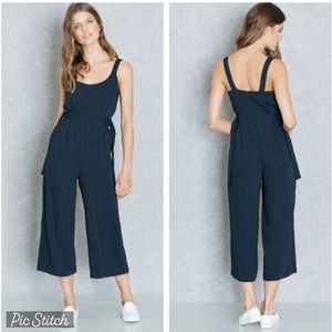 Topshop Pinstripe Wide Leg jumpsuit with adjustable waist buckle